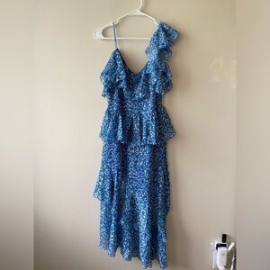 Alice + Olivia Asymmetrical floral blue midi dress size 2